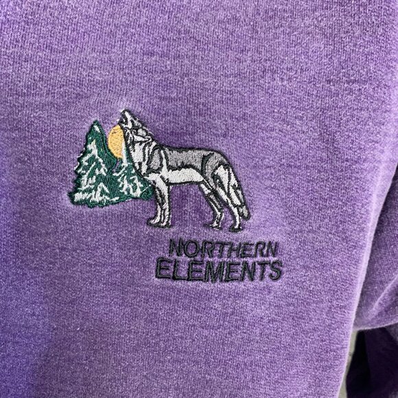 Vintage Embroidered Wolf Sweatshirt Mens M Purple 1/4 Button Collar Pullover 90s - Picture 2 of 14